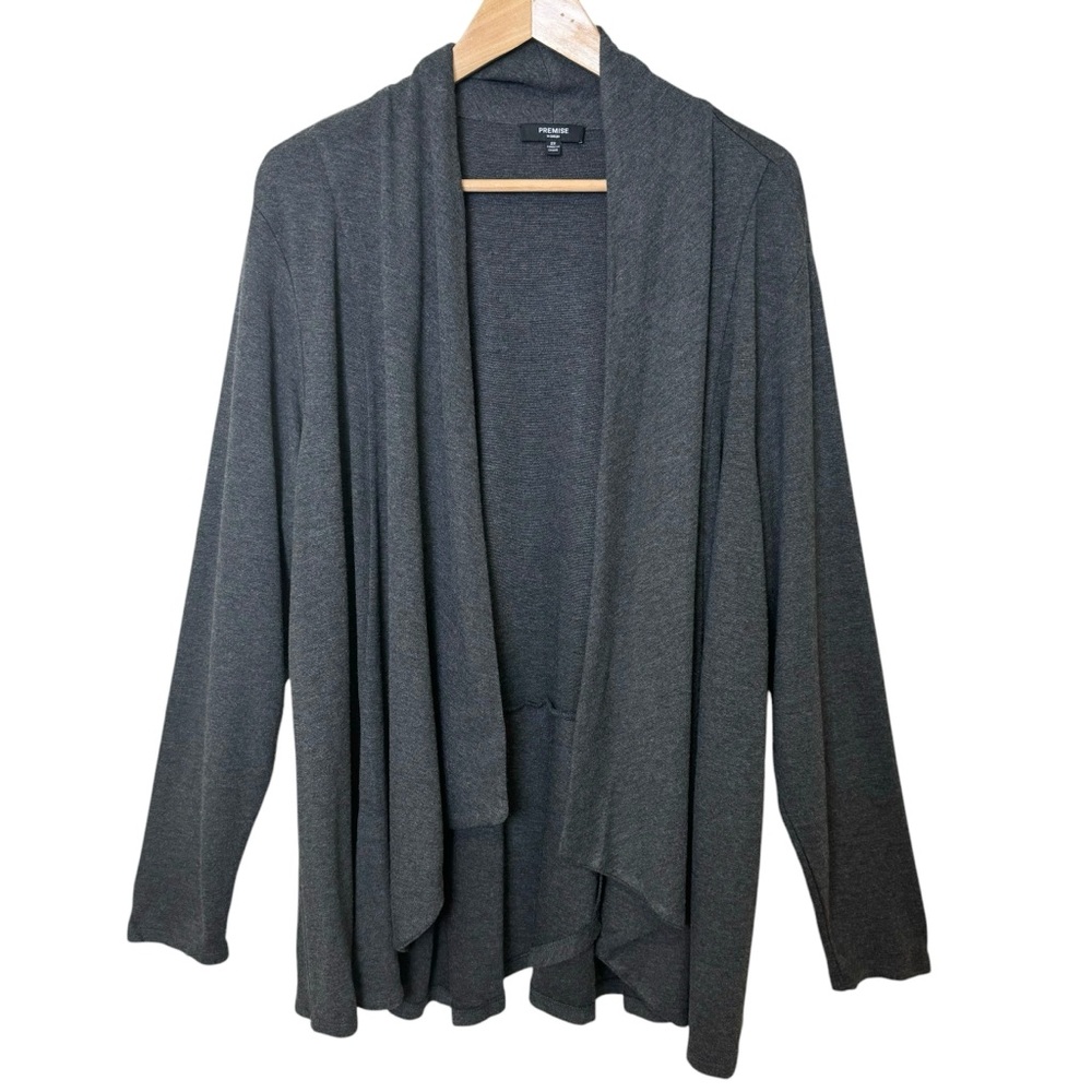 Premise Woman Cardigan Size 2X Gray Open Front Long Sleeves Plus Size Comfy